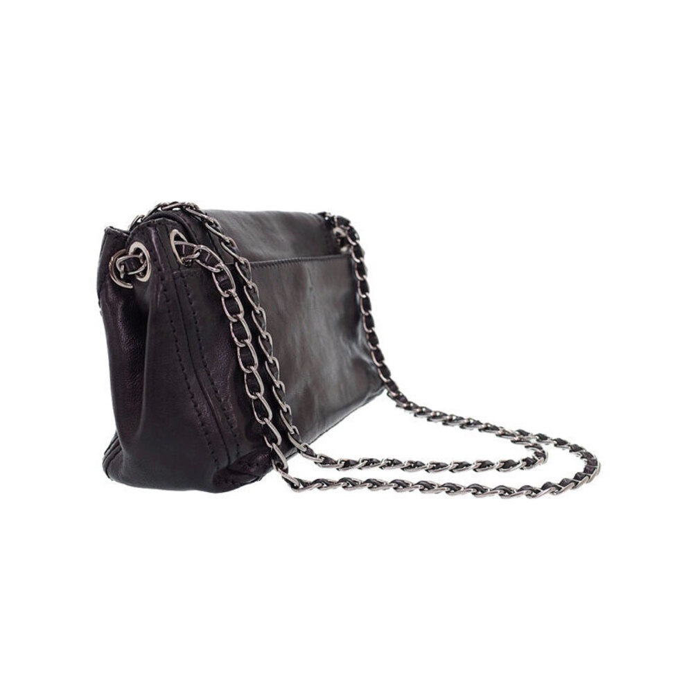 Prada shoulder bag leather chain black glazed leather flap